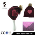 Fourrure Pom Pom style coeur jacquard mode Bonnet Bonnet pour fille